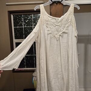 Cream Lace-Trimmed Dress